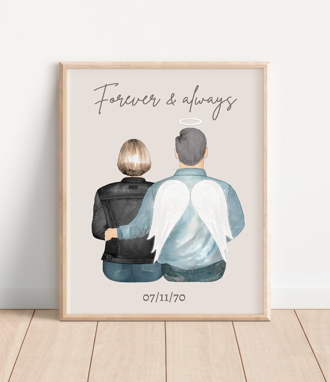 Personalized Memorial Gift Widow Sympathy Gift Funeral Art Print Spouse Husband Loss Memory Painting Frame Angel Spouse Heaven Portrait