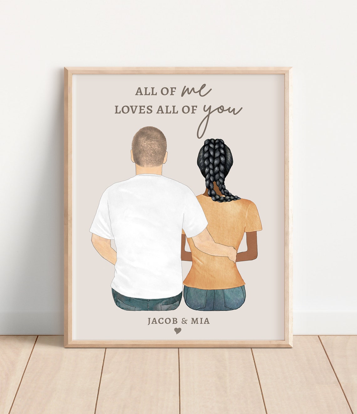 Personalized Print For Interracial Couple Romantic Gift Idea Boyfriend Girlfriend Gift Husband Wife Gift Biracial Love Custom Wall Art