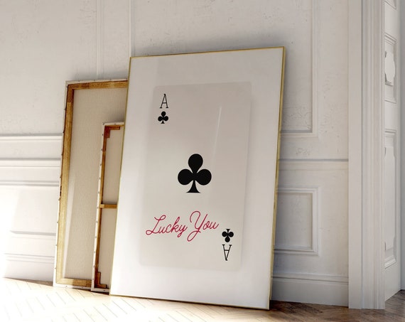 Retro Lucky Girl Syndrome Wall Art Print Trendy Playing Cards Poster Ace Of Clubs Lucky You Minimalist Decor Instant