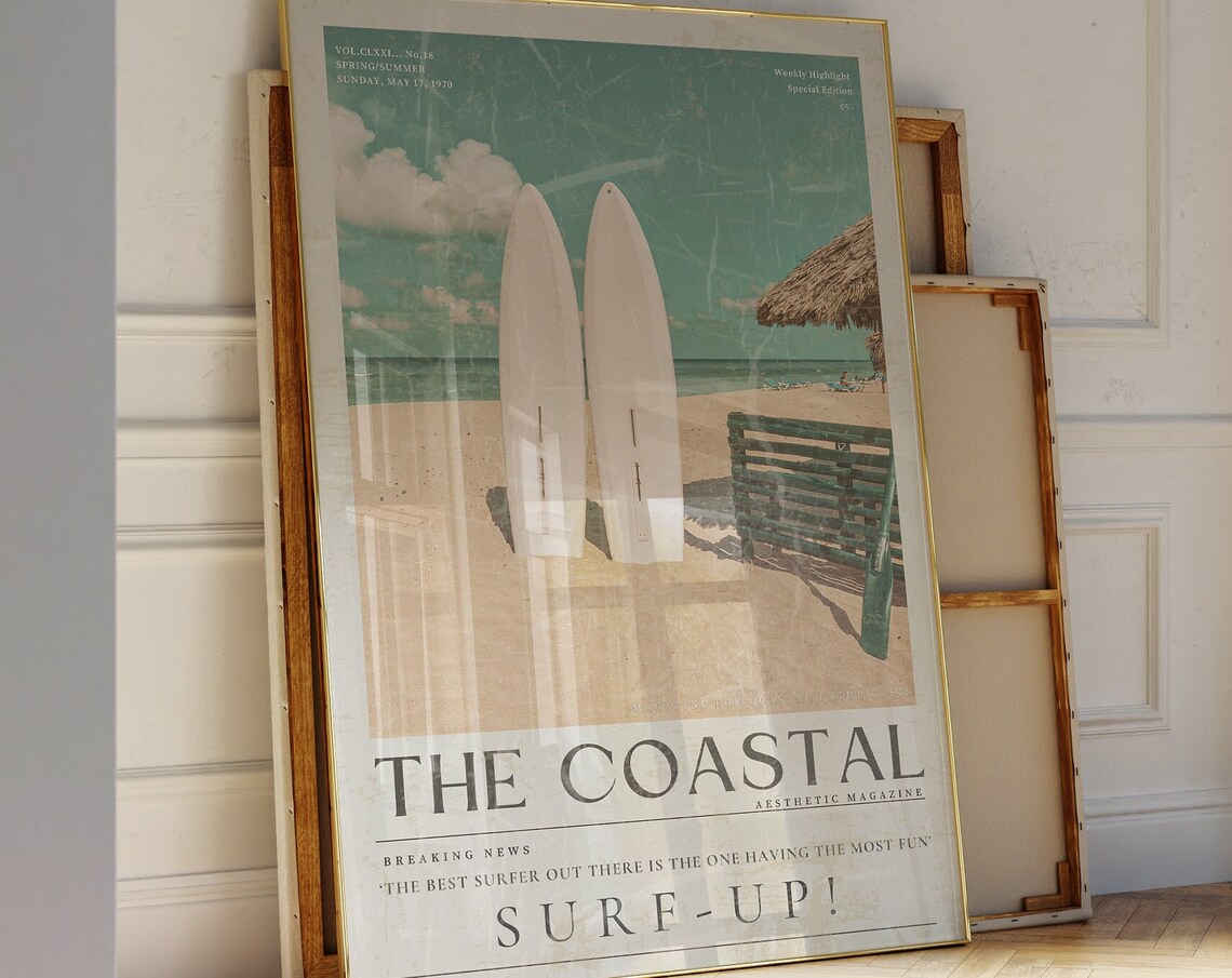 Coastal Life Surf Newspaper Print, Vintage Beach