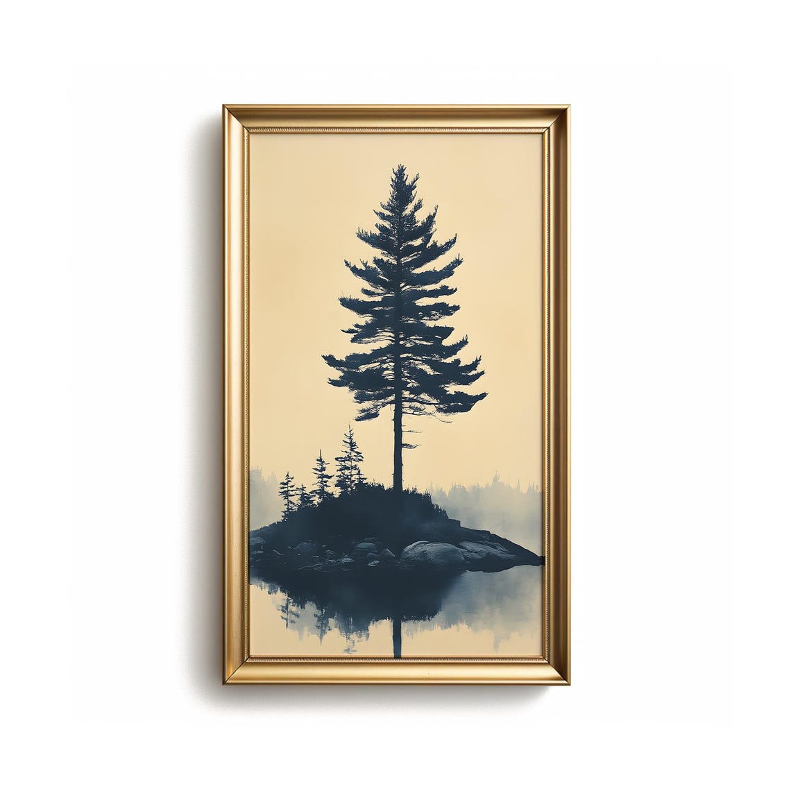 Minimalist Lone Pine Tree Landscape Wall Art Rustic Mountain Forest Silhouette