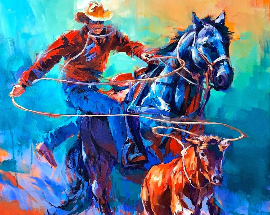 Western Cowboy Stampede Rodeo Art Print, Farmhouse