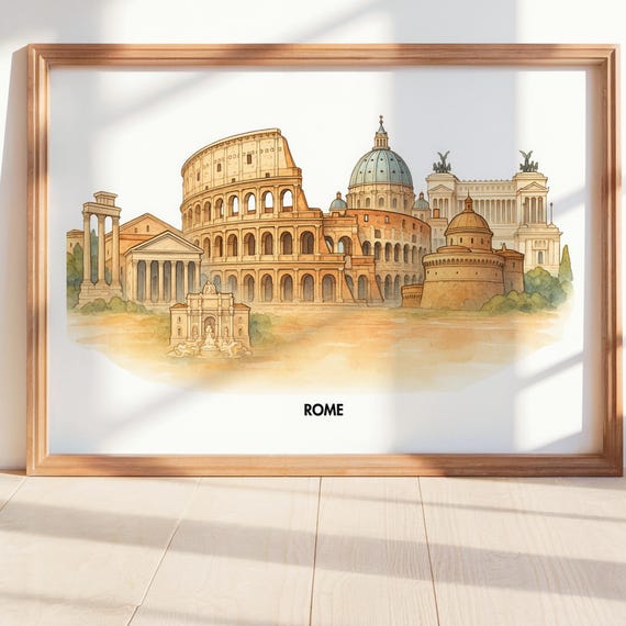 Rome Colosseum Art Print European Cityscape Travel Illustration