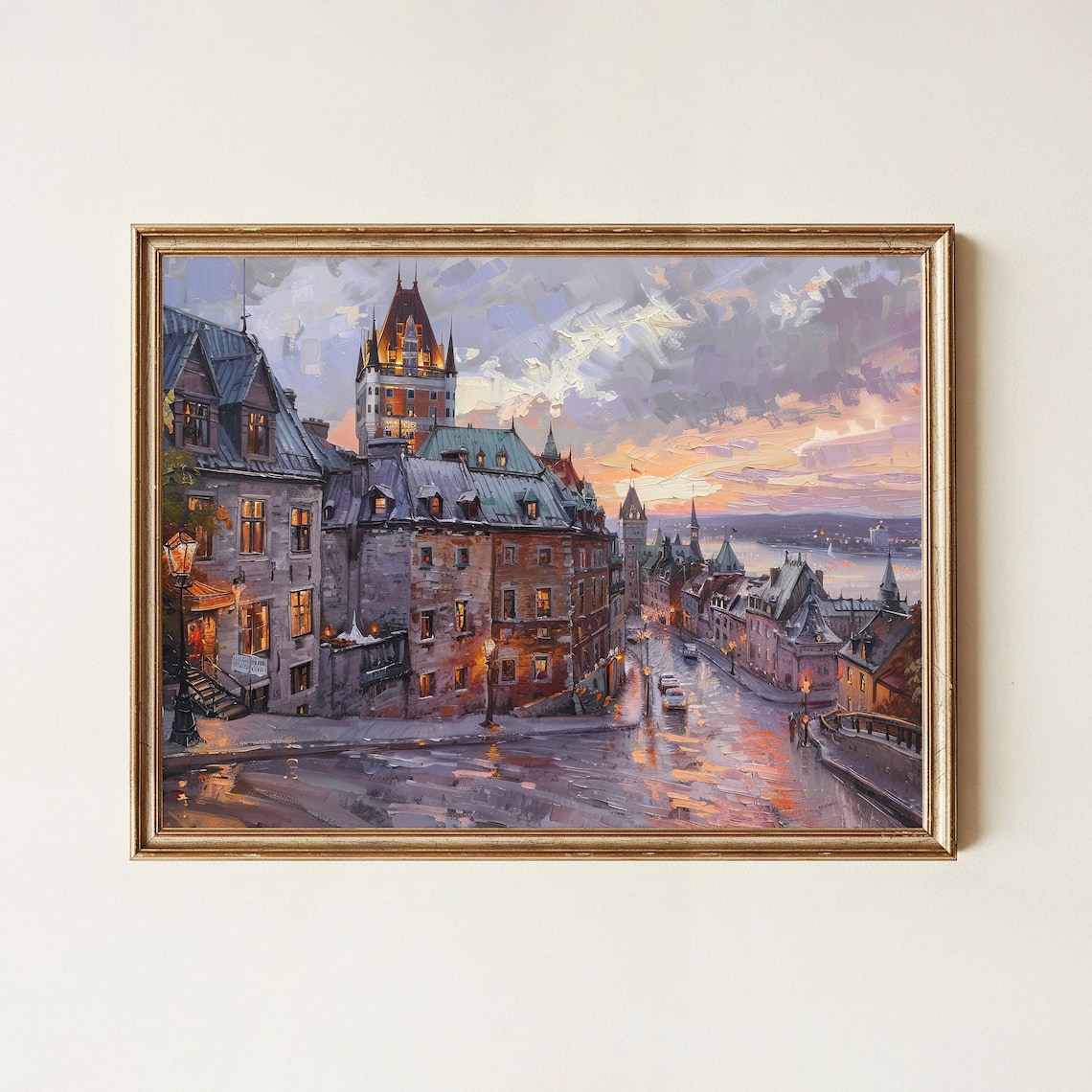Chateau Frontenac Quebec City Dusk Impasto Oil Painting Poster Canada Decor
