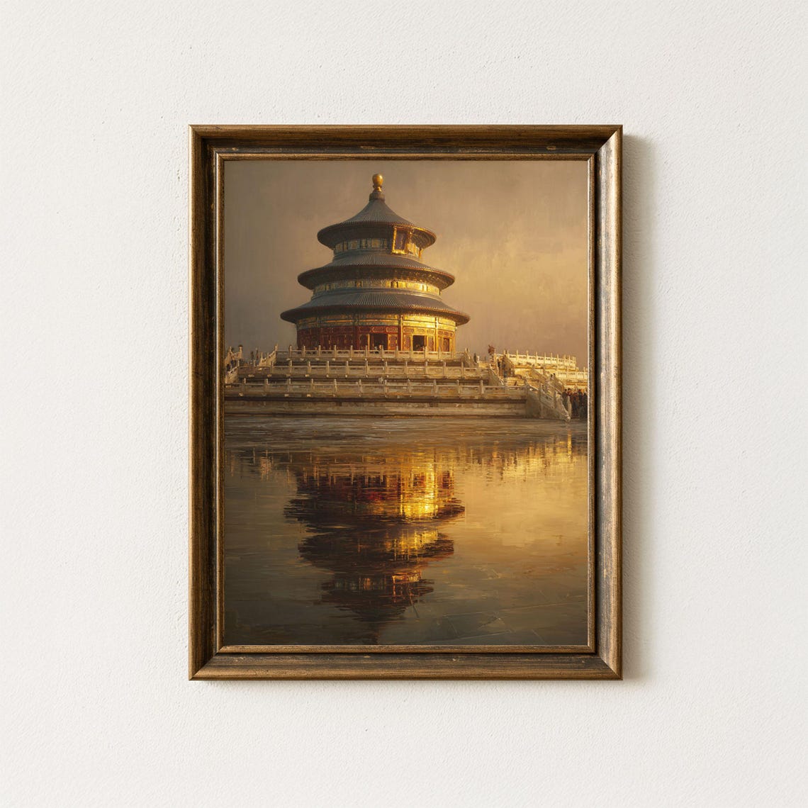 Beijing Temple of Heaven Golden Sunset Water Reflection Wall Art