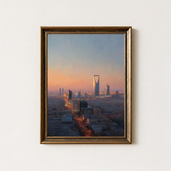 Riyadh Skyline Art Print Saudi Arabia Sunset Oil Painting