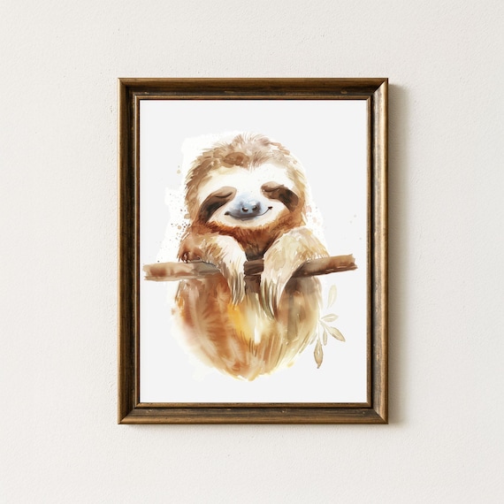 Baby Sloth Watercolor Print, Jungle Nursery Animal Art
