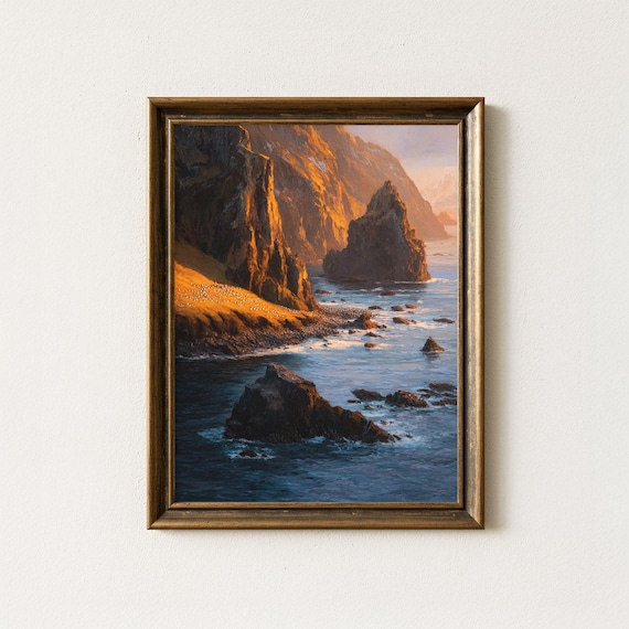 Macquarie Island Sunset Coastal Seascape Golden Cliffs Ocean Waves Poster