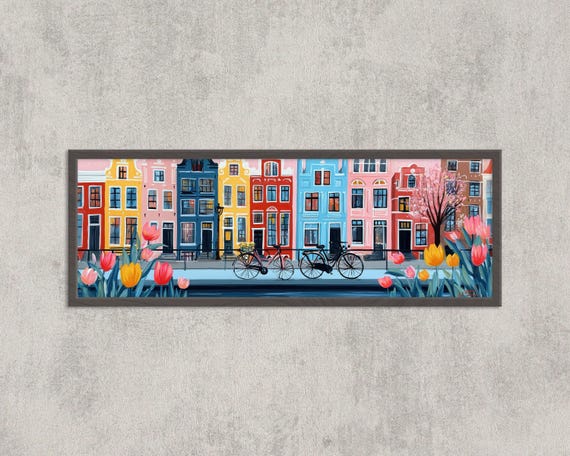 Amsterdam Canal House Travel Poster, Dutch Cityscape