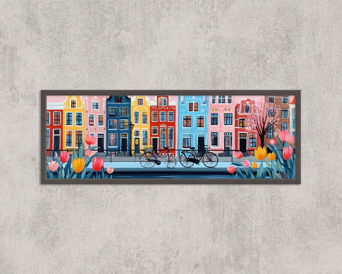 Amsterdam Canal House Travel Poster, Dutch Cityscape