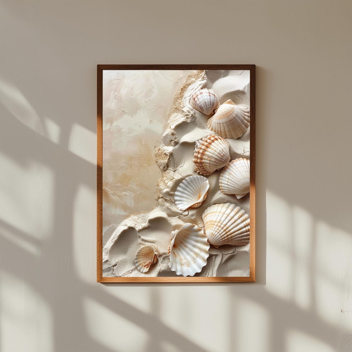 Scallop Shells Sandy Beach Ocean Shore Watercolor Seascape Art Print