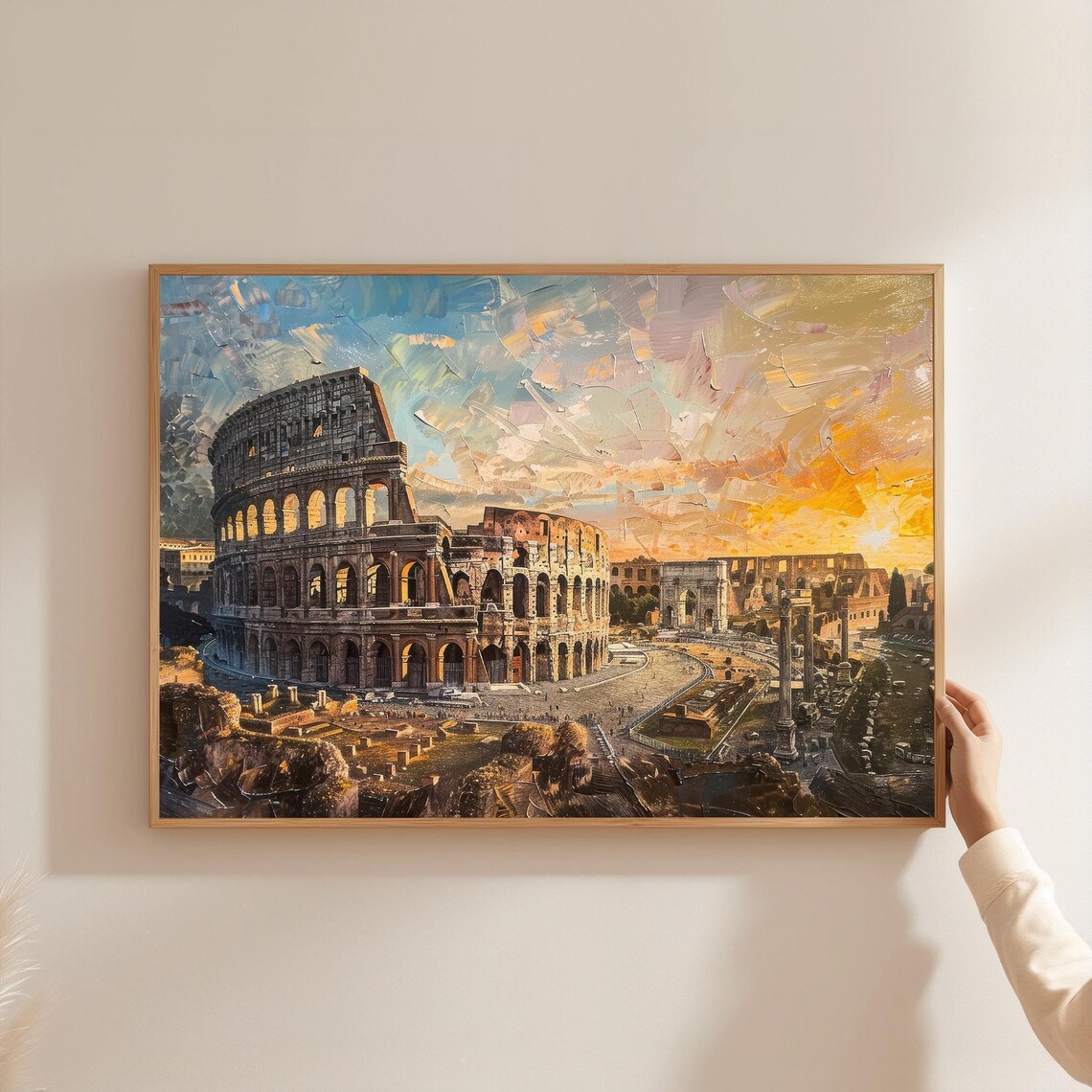 Colosseum Rome Italy Ancient Forum Sunset Oil Painting Poster