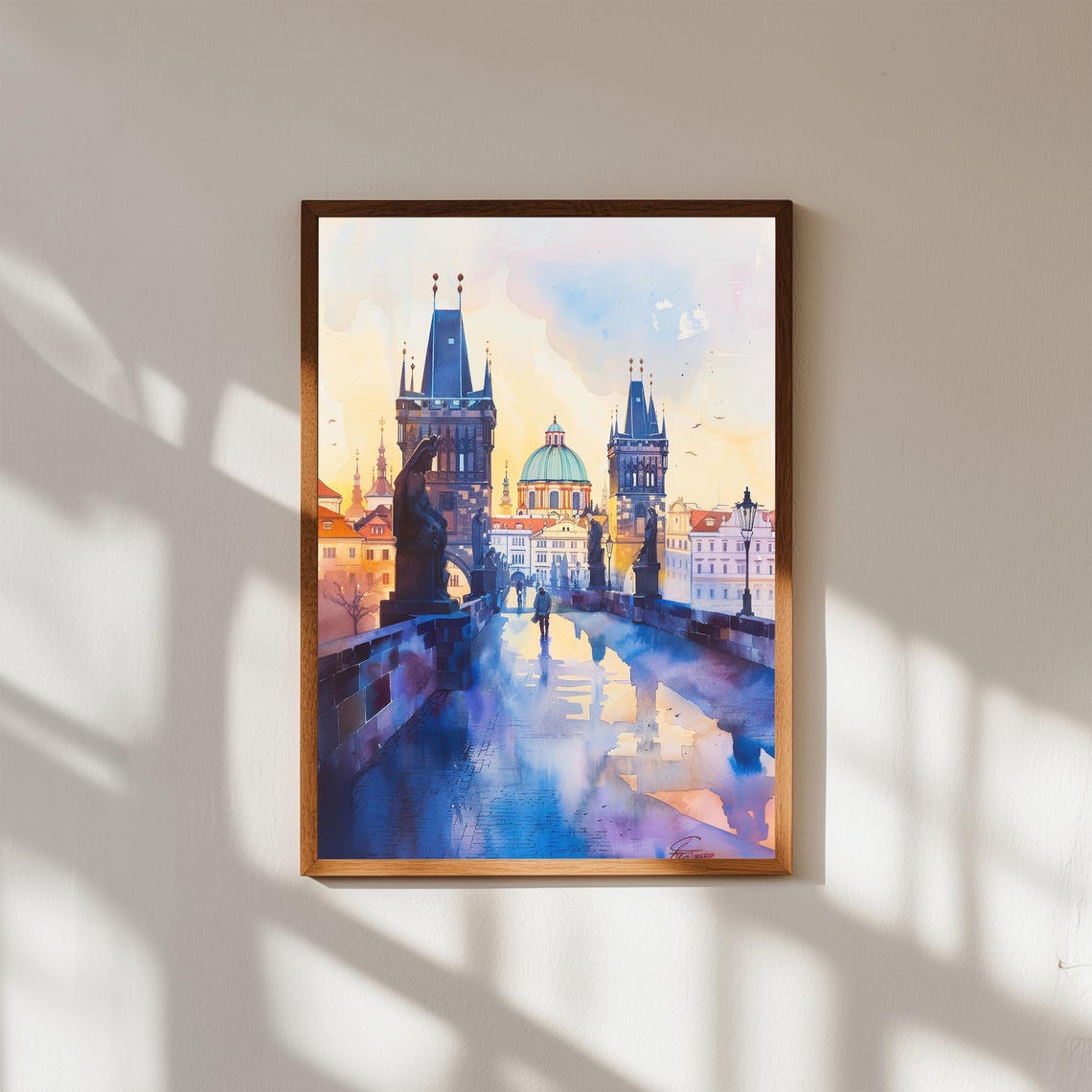 Prague Charles Bridge Watercolor Old Town Czech Travel Art Poster