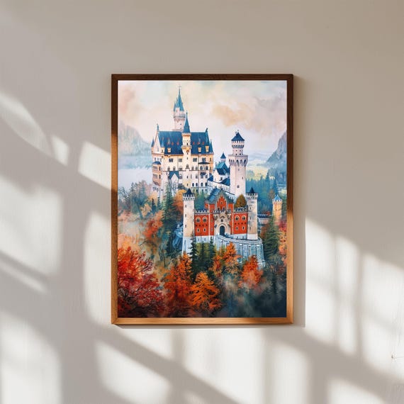Neuschwanstein Castle Watercolor Print Bavarian Landscape Art