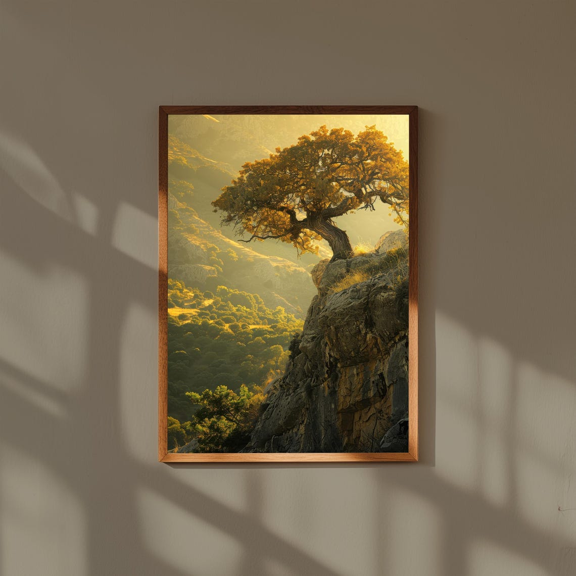 Ancient Oak Tree on Cliff Overlooking Golden Valley Art Poster