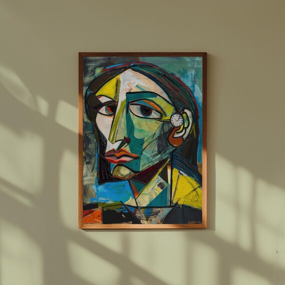 Picasso Style Cubist Face Portrait Bold Modern Abstract Art Print