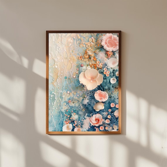 Tidal Pool Abstract Watercolor Coral Shells Ocean Texture Art Poster