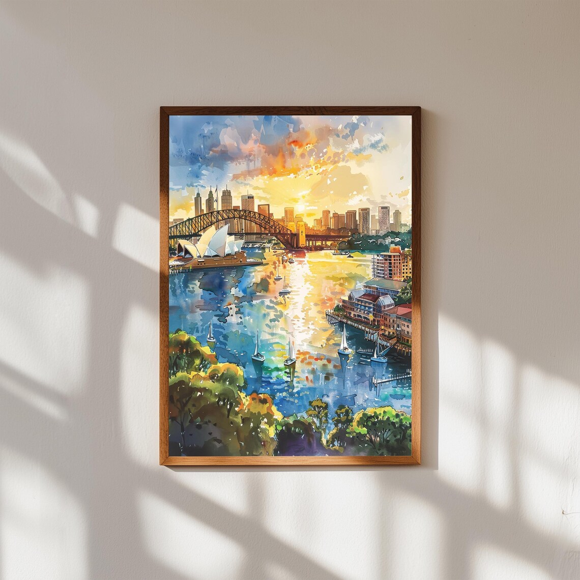Sydney Harbour Watercolor Print, Opera House Bridge Travel Poster