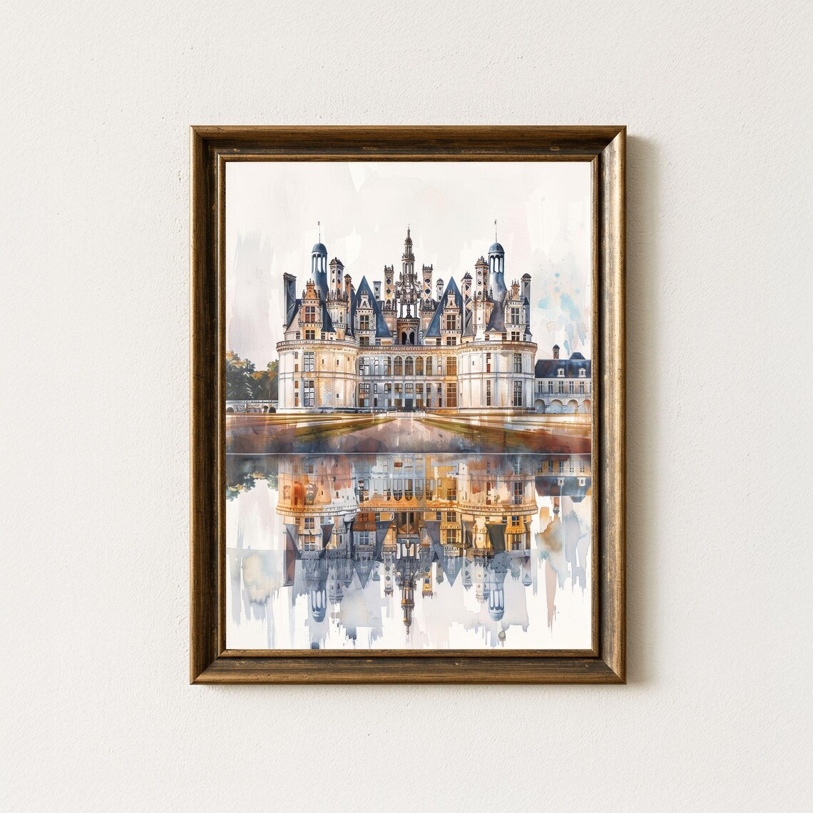 Chateau de Chambord French Castle Watercolor Reflection Palace Poster