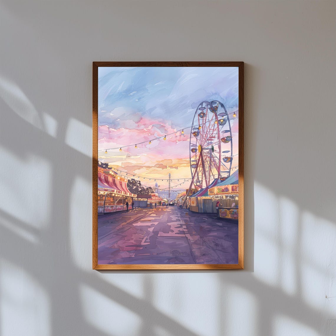 Ferris Wheel Sunset Fairground Watercolor Dreamy Carnival Print