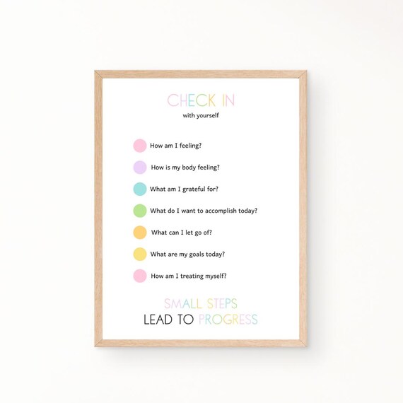 Check In With Yourself Pastel Self Care Questions Mindfulness Poster