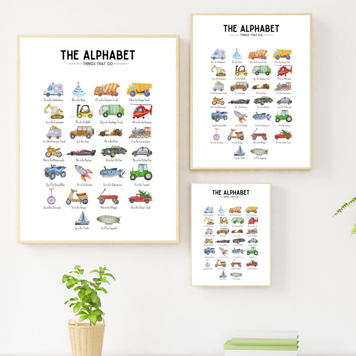 Things That Go Alphabet Poster with Watercolor Vehicles for Kids Room - Image 4
