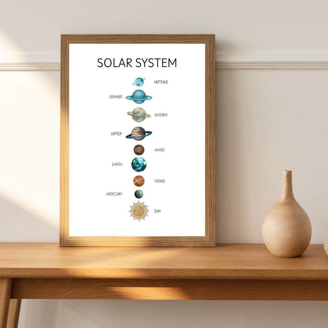 Muted Teal Solar System Poster with Planets for Kids Bedroom Decor - Image 3