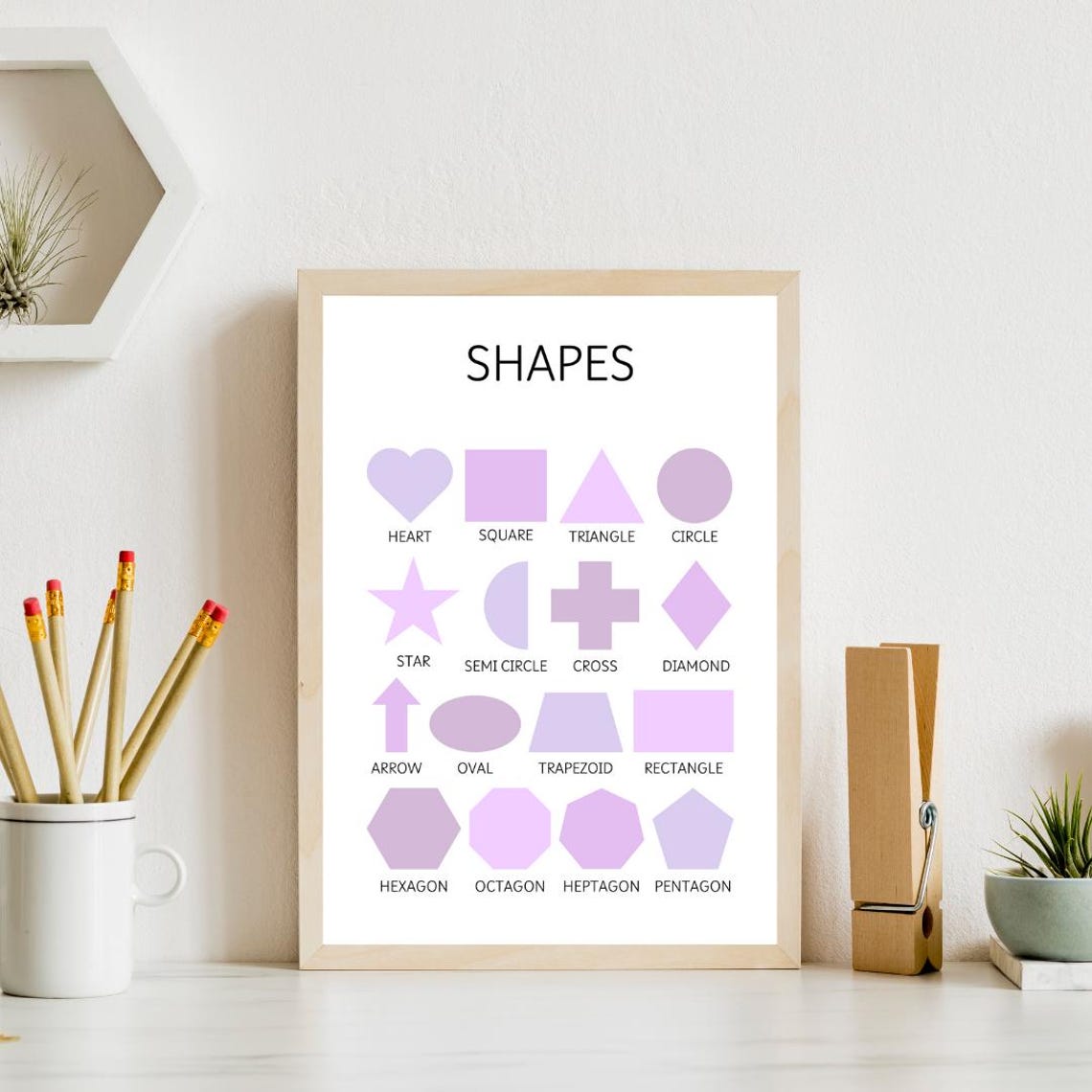 Purple Shapes Educational Chart Kids Geometry Learning Poster - Image 4