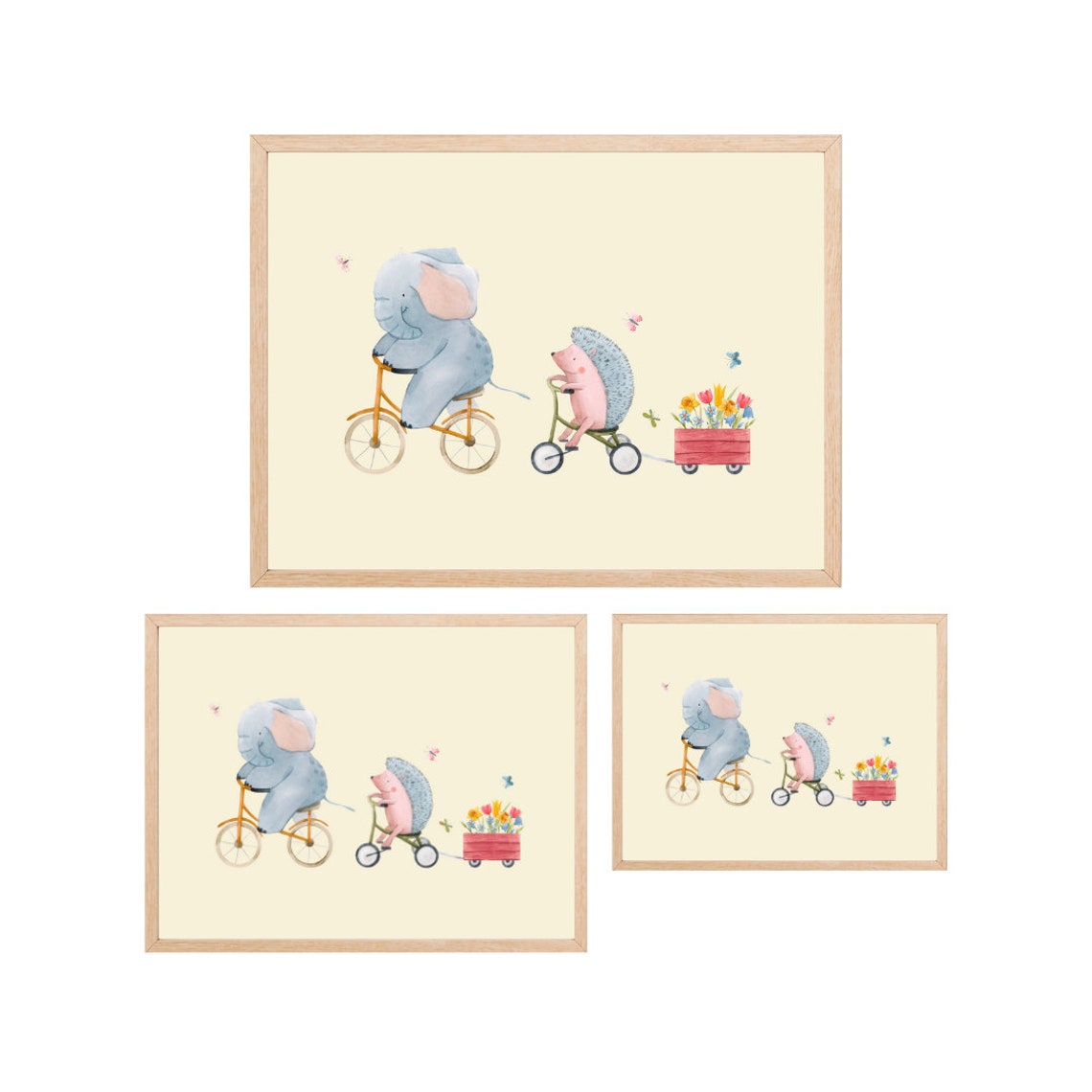Elephant And Hedgehog Riding Bikes Watercolor Nursery Poster - Image 3