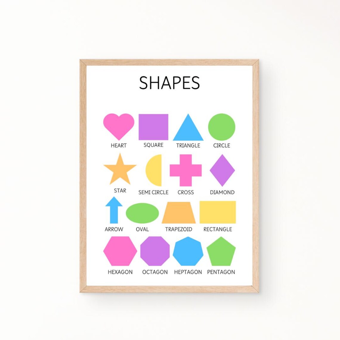 Rainbow Shapes Learning Poster for Kids Playroom and Classroom Decor