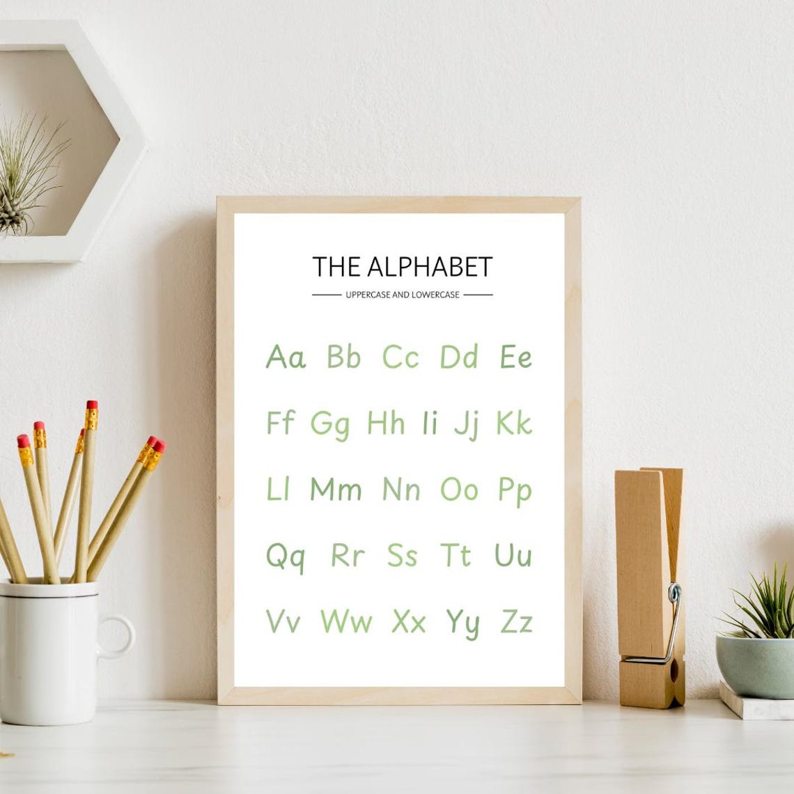 Green Uppercase and Lowercase Alphabet Letters Nursery Poster - Image 3