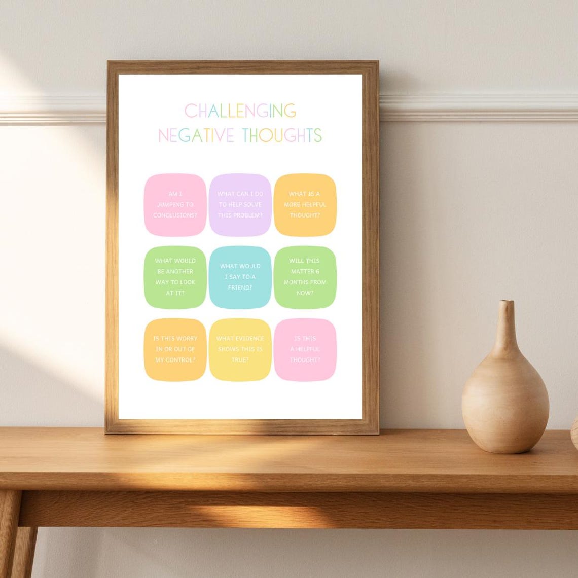 Challenging Negative Thoughts Pastel CBT Questions Therapy Poster - Image 3