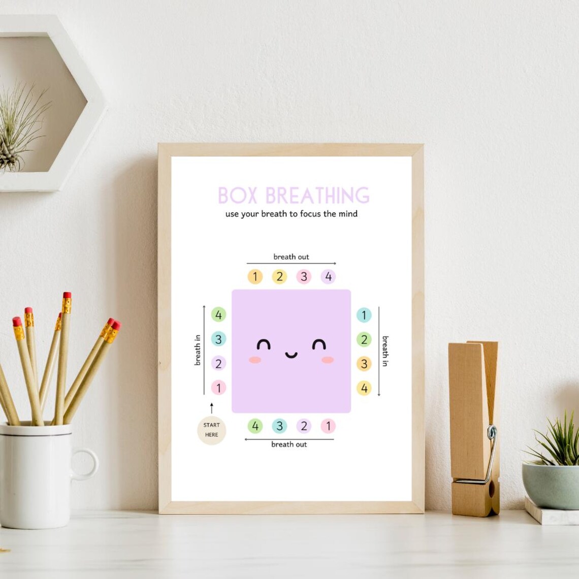 Box Breathing Poster, Calm Corner Therapy Office Decor - Image 3