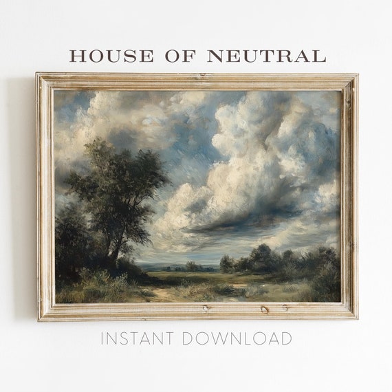 Green Landscape Vintage Painting Farmhouse Fine Art Print Wall Art P4