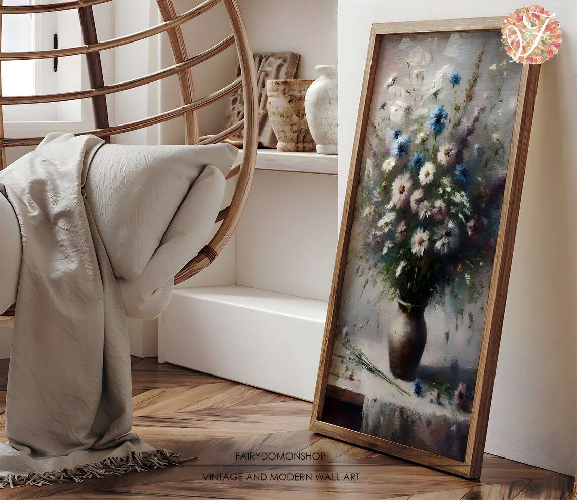 Vintage Wildflower Bouquet Rustic Vase Still Life Painting Poster - Image 3