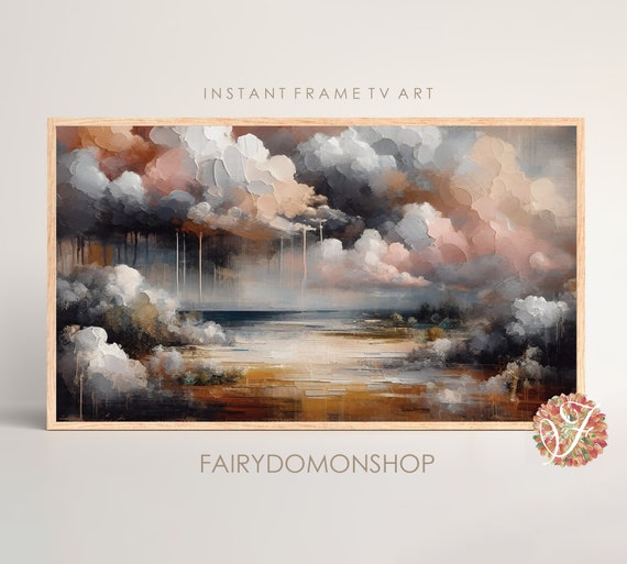Frame Tv Art Cloud Acrylic Painting Tv Frame Tv Art Landscape Vintage Tv