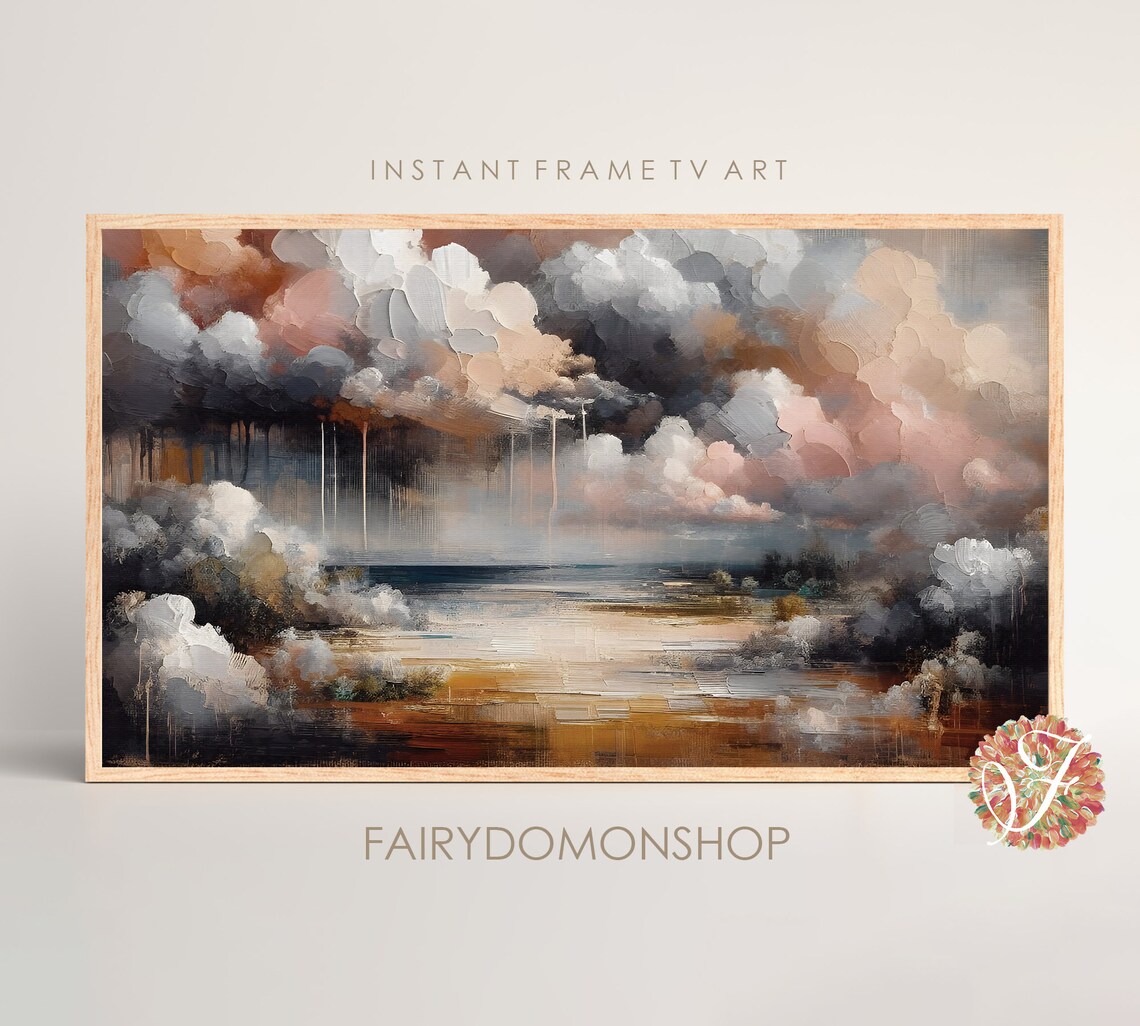 Storm Clouds Over Ocean Sunset Golden Seascape Oil Painting Poster