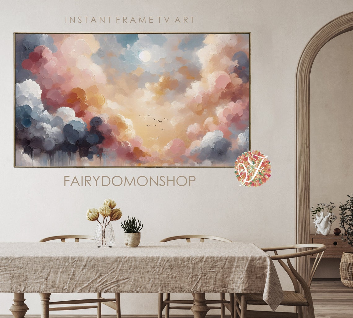Stormy Dramatic Cloudy Sky Birds Golden Light Oil Painting Poster - Image 2