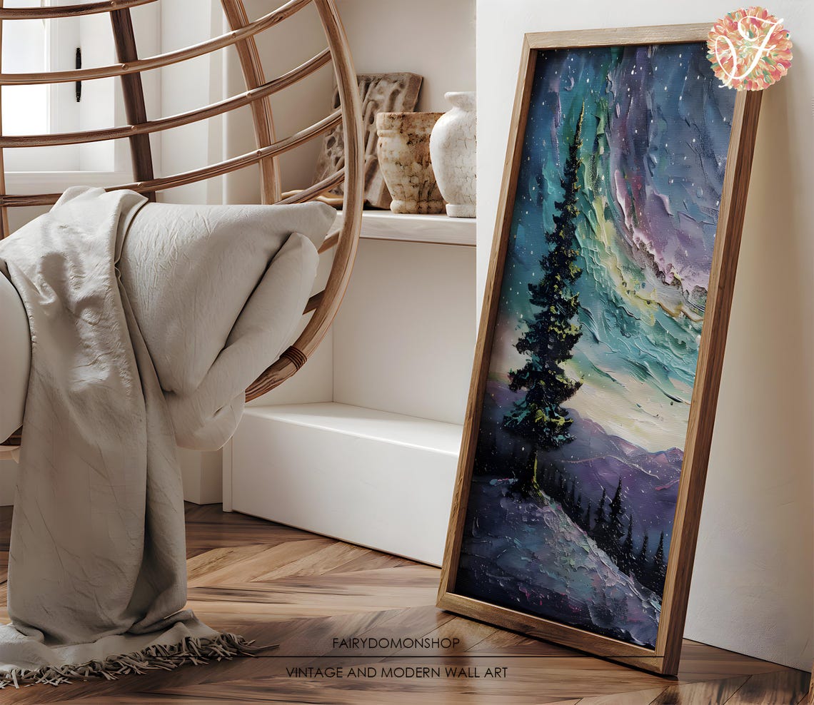 Northern Lights Pine Tree Poster Starry Night Aurora Winter Sky Decor - Image 3