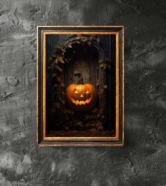 Jack O Lantern In The Doorway Dark Academia Pumpkin Lover Gift Spooky Art Halloween Decor