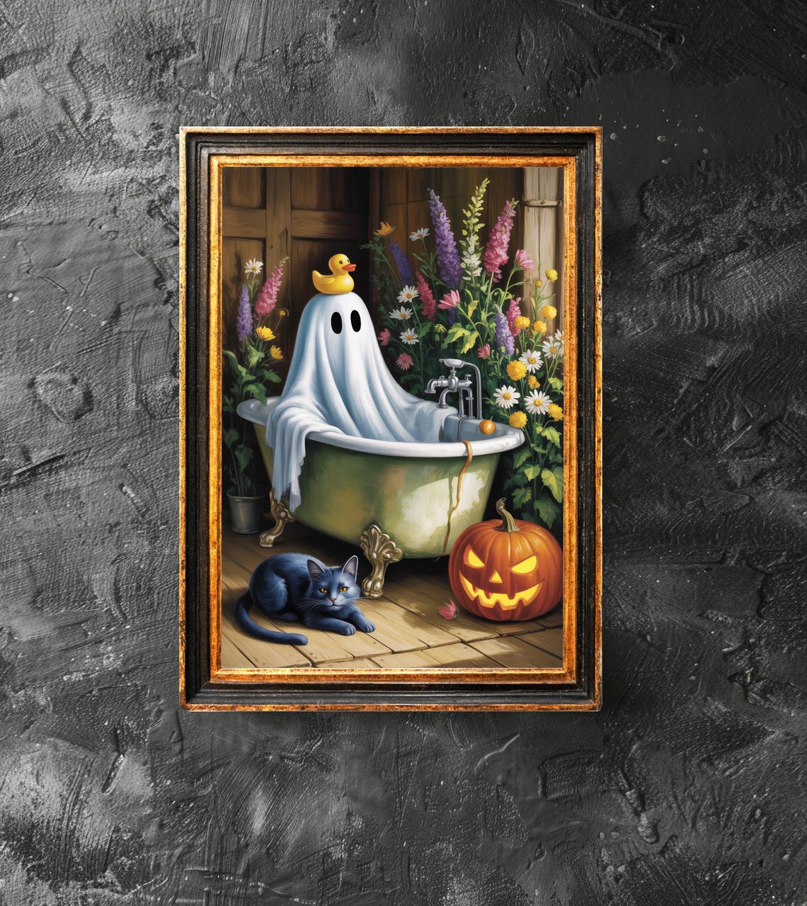 In Bathtub Poster Rubber Duck Print Bathroom Art Retro Halloween Decor