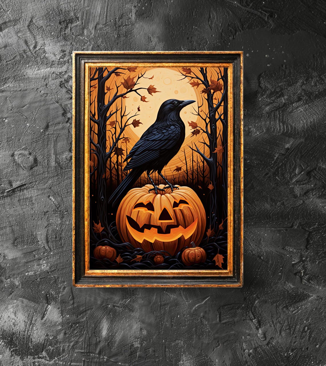 Black Crow On A Jack O Lantern Art Lover Gift Gothic Victorian Autumn Halloween Decor