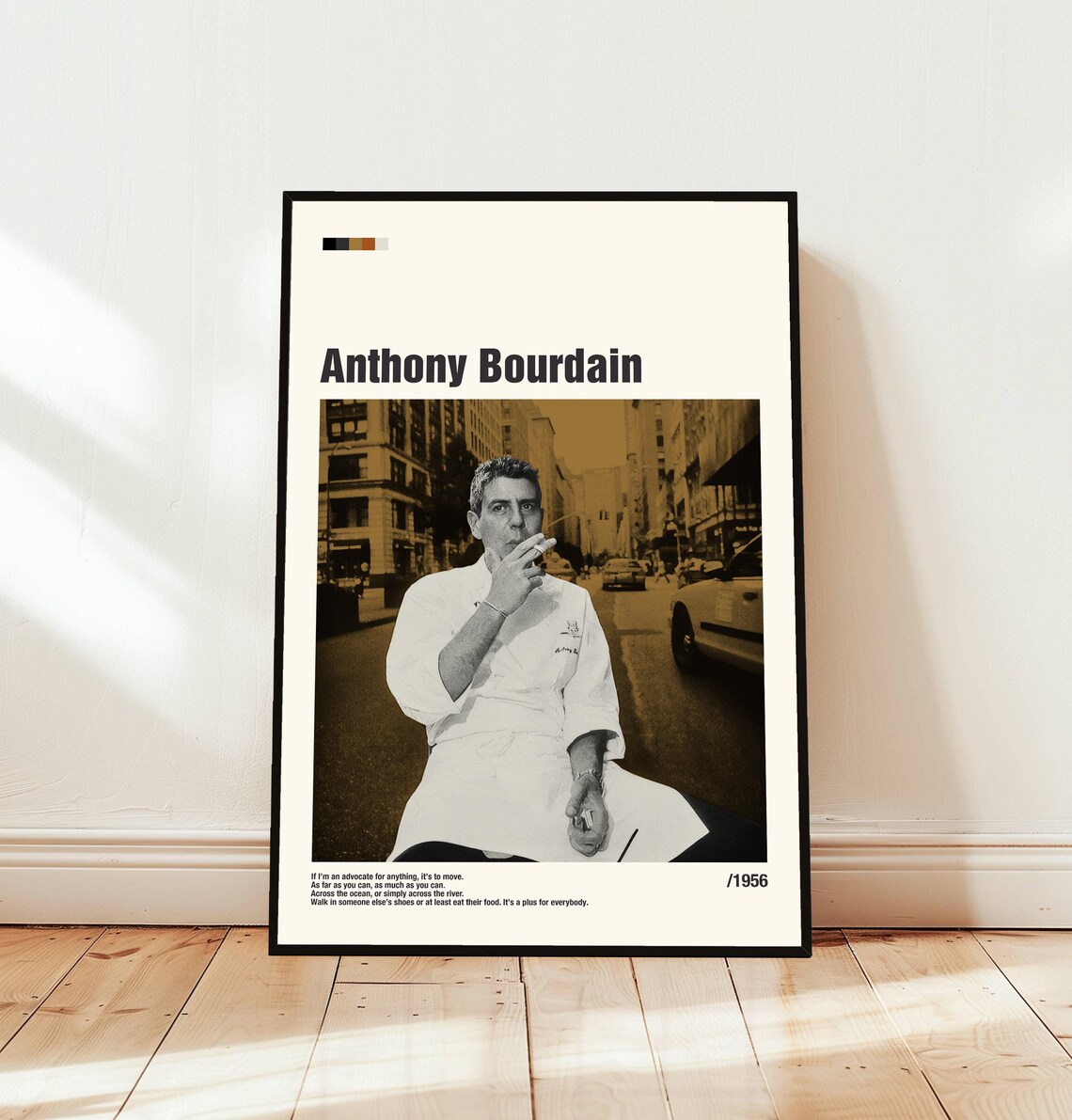 Anthony Bourdain Minimalist Portrait Poster with Travel Quote