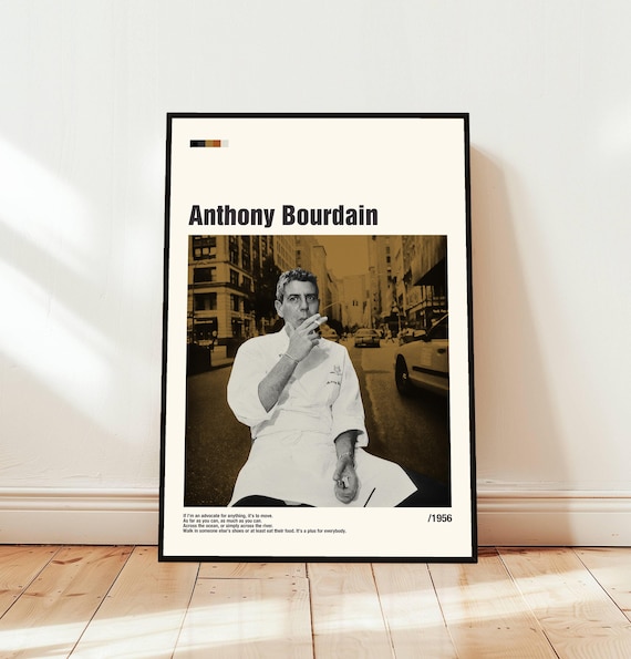 Anthony Bourdain Minimalist Portrait Poster with Travel Quote