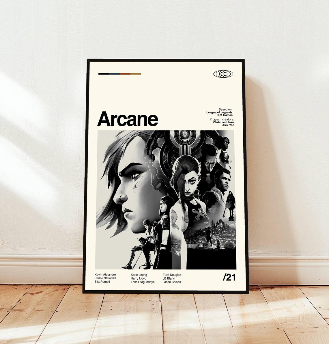 Arcane League of Legends Minimalist Poster with Black and White Cast Art