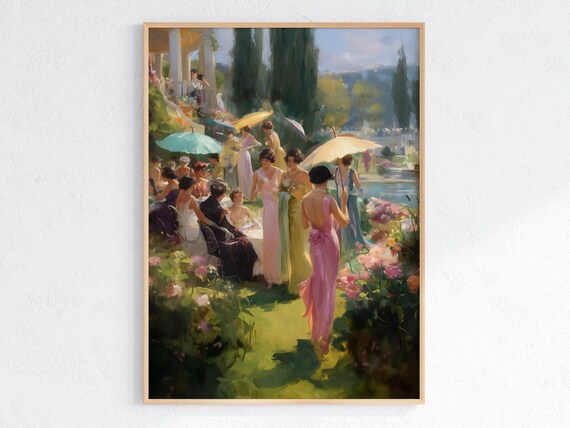 Classic Vintage Garden Party Scene, Elegant Home