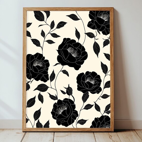 Black Roses Wall Art Colorful Geometric Poster Print For Home Decor Trendy And Modern