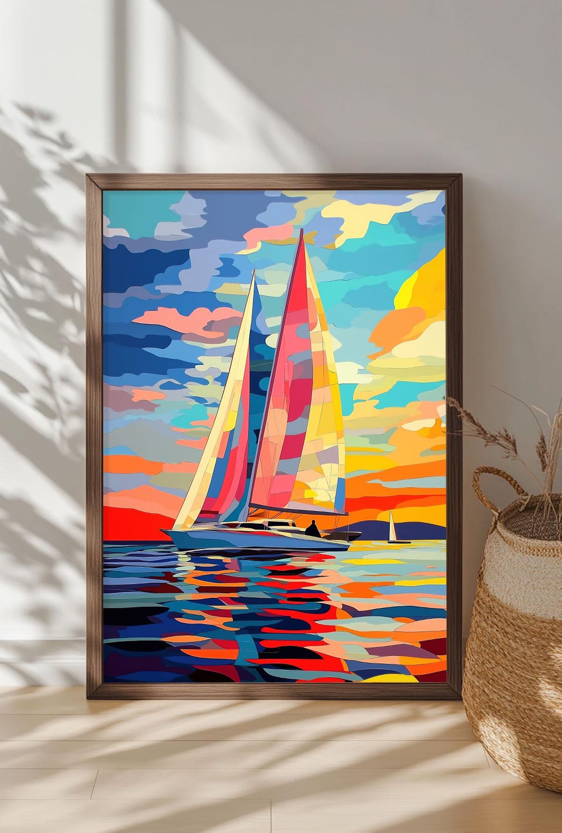 Vivid Colorful Sailboat Sunset Ocean Abstract Sailing Wall Art - Image 4