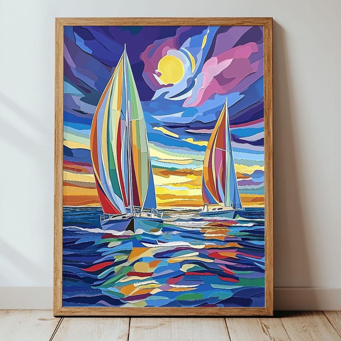 Colorful Sailboats Sunset Ocean Racing Sailing Seascape Wall Art - Image 4