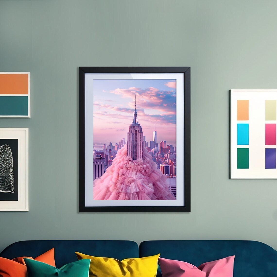 Empire State Building Pink Tulle Dress NYC Skyline Art Poster - Image 2